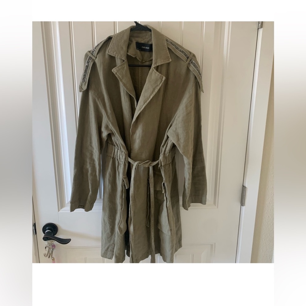 EUC ZARA - Khaki Green Linen Trench Jacket